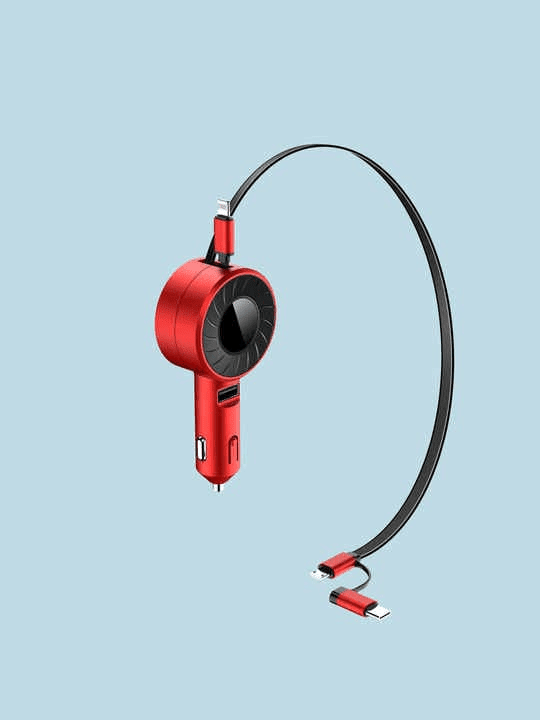 Retractable Car Charger, fast Charging 3in1 ,50 Watts with 3 Connectors